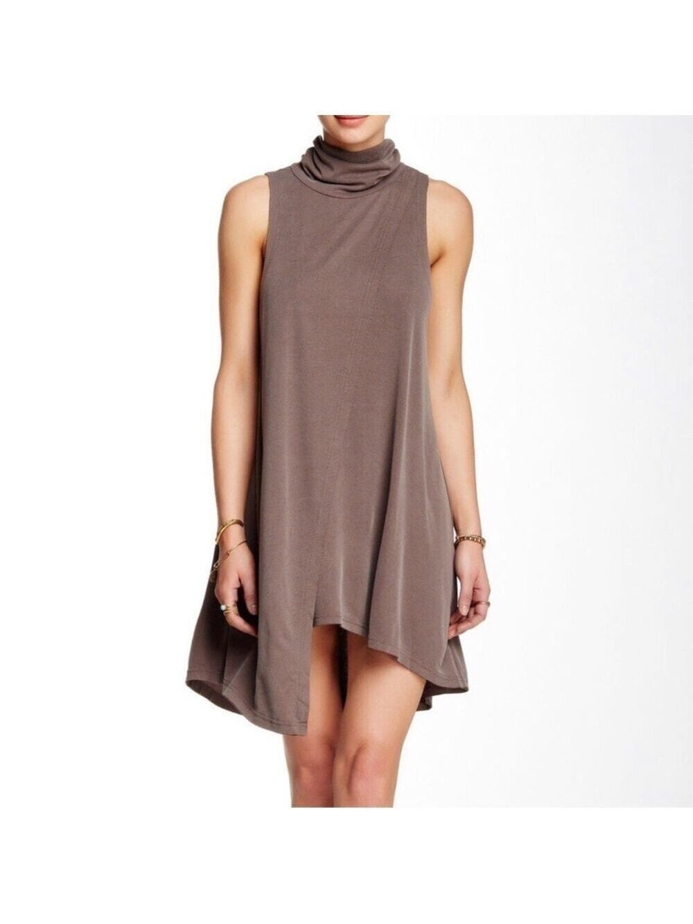 Free People taupe Queen Anne dress Small soft turtleneck Neutral Minimalist